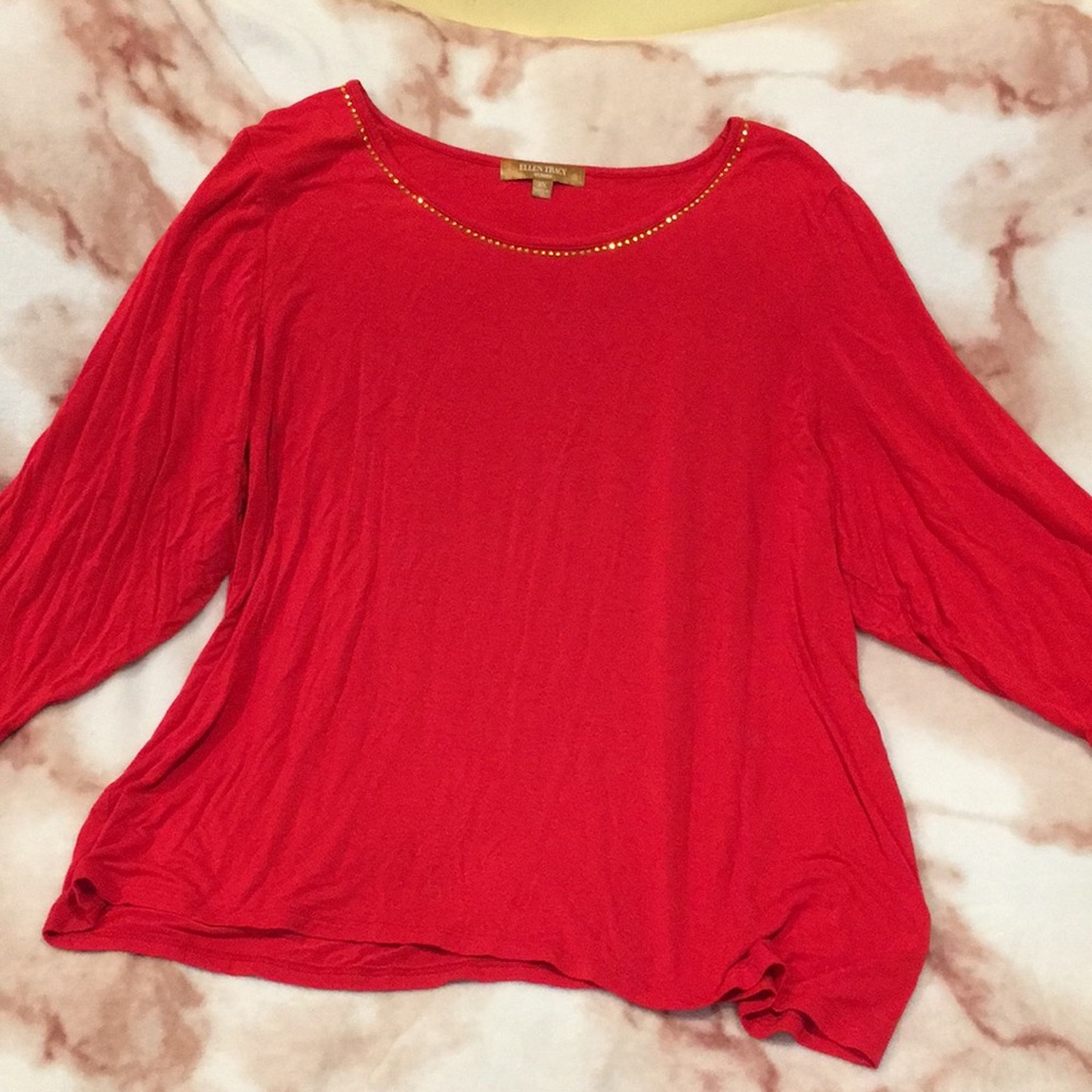 Ellen Tracy Red Dressy Top with gold Grommet Accents Plus Size 3X NWOT